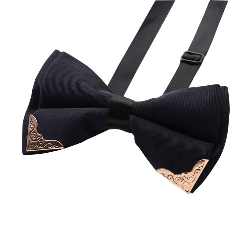 Elegant Designer Bow Tie, Dark Blue with Metal