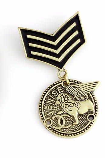 Black  Enamel Medal Brooch